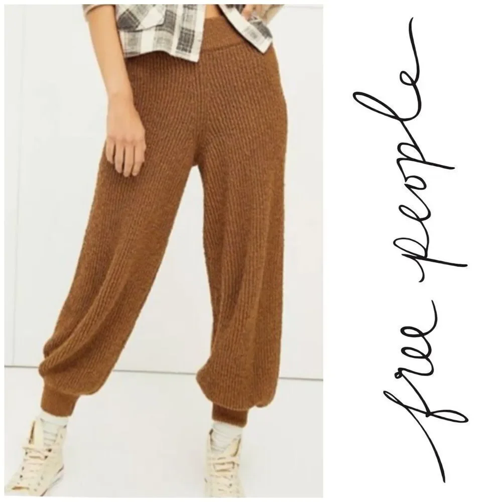New Free People Logan Pass Knit Balloon Jogger Pants in Brown Size L